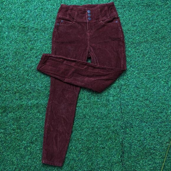 No Boundaries Pants - Women’s Maroon Corduroy High Waisted Sculpting Skinny Pants